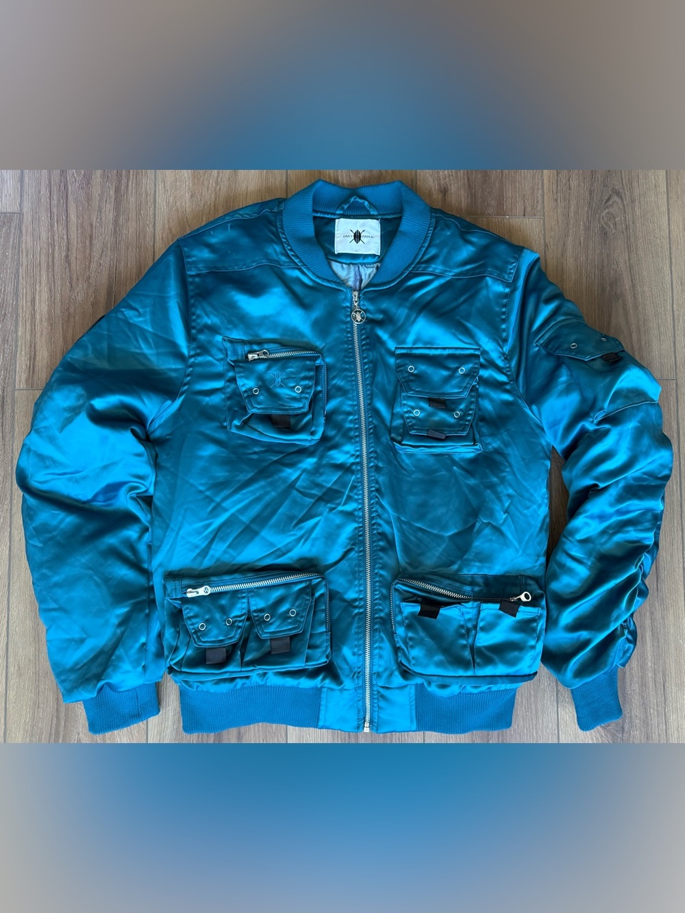 Daily Paper Satin Teal Fishing Bomber Jacket Large Rain Protector